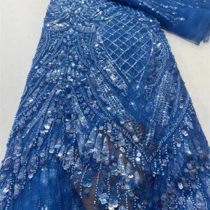 2025 New African French Nigerian Lace Fabric With Beads Sequins Mesh for Embroidery Wedding Party Bride Sewing Dress