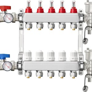 Stainless steel floor hot manifold kit, including 3/4 “* Φ 16mm and 3/4” * Φ 20mm brass adapters for hydraulic radiant heating