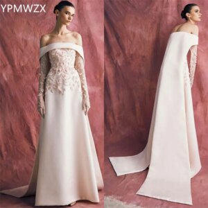 Customized Prom Gown Evening Formal Dress Party Occasion YPMWZX Off-the-shoulder A-line Floor Length Skirts Applique Bespoke Occ