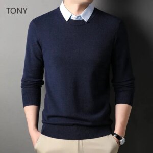 Fake Two-piece Lapel Men’s Winter Sweater s Clothing Long Sleeve Sweatshirt for Designer Clothes Jackets Man