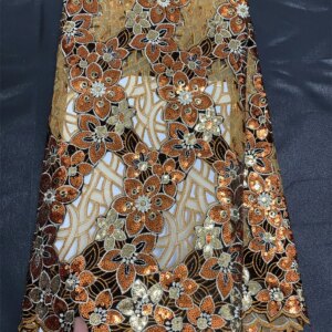 Gold Lace African Organza Sequins Luxury Fabric High Quality Nigerian Party Lace Fabric 2024 Organza Lace Fabric Dresses Wp411-1