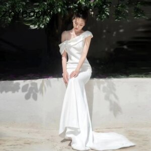 Customized Satin Off the Shoulder Mermaid 2025 Evening Dresses Court Train for Women New Style Party Floor-length Prom Dress
