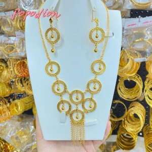 Popodion New Dubai 24K Gold Plated Jewelry Necklace  Women’s Earrings As A Gift For Beautiful Women YY10354