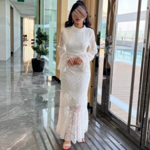 Customized Evening Prom Lace Pattern Clubbing Mermaid High Collar Bespoke Occasion Gown Midi es Saudi Arabia