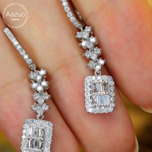 Aazuo Luxury Jewelry 18K White Gold Real Diamonds 0.80ct High Quality Square Drop Earrings Gifted For Women Senior Banquet Au750