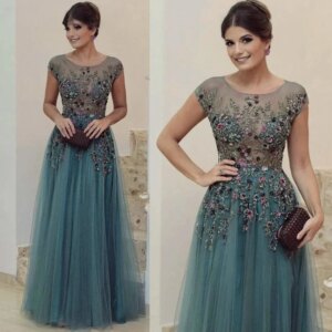 Classic O-Neck Short Sleeve Mother Of The Bride Dress For Wedding Sparkly Beaded 3d Flower Prom Dress Elegant Long Evening Dress