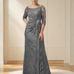 A-Line Mother of the Bride Dress Wedding Guest Elegant Plus Size Lace Ruffles Crystal Brooch Side-Draped 2025 free customized