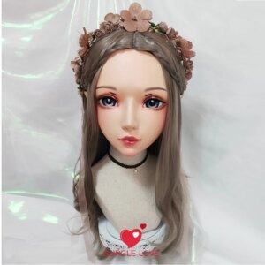 (Er-10)Female Sweet Girl Resin Half Head Kigurumi BJD Eyes Crossdress Cosplay Japanese Anime Role Lolita Mask With Fairy Ear