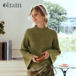 OLrain Olive Green Sweater Women’s Knit Tops 2025 New Flare Sleeve Warm Pullover  Knitted Jumper Knitwear Woman O23DM86223