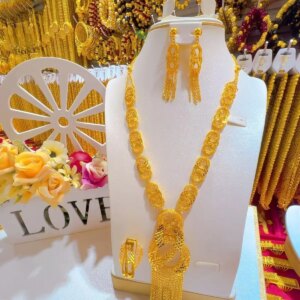 New Dubai 24K Gold Plated Necklace, Earrings, Rings for Women’s Wedding Parties, Mother’s Gifts, Jewelry Set YY10543