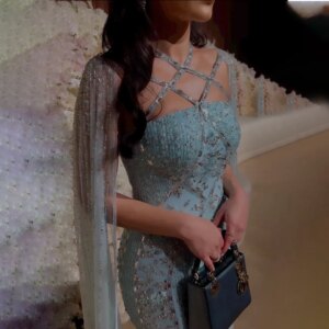 Mermaid Cape Sleeves Evening Dress Elegant Blue Luxury Beaded Crystal Tulle Prom Gowns Floor Length Party vestido For Women