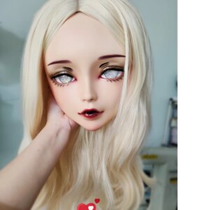 (ChanC)Female Sweet Girl Resin Half Head Kigurumi BJD Eyes Crossdress Cosplay Japanese Anime Role Lolita Mask With Eyes And Wig