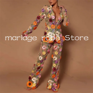 Sunflower Two Pieces Jumpsuit Prom Sresses with Long Sleeve 2025 Customsized V-neck Evening Gown Pant Suit Outfit