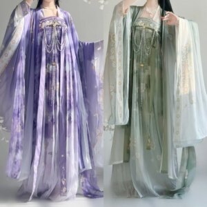 New Girlfriends Women’s Han Chinese Clothing Chest-High Dress Traditional Printing Blooming Yuan Plain Daily Air