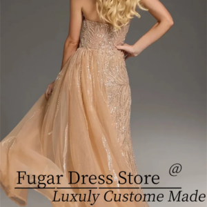 TIANTIAN Customized Sexy Strapless Ruffle Detail High Slit Beaded Sequin Side Overskirt Formal Evening Prom Dress فساتين سهرة