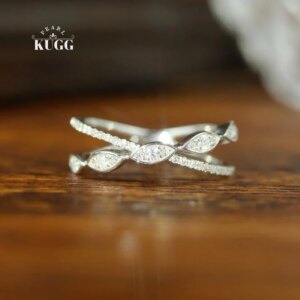 KUGG 100% 18K White Gold Rings 0.25carat Real Natural Diamond Engagement Ring for Women Fashion Cross Shape High Wedding Jewelry