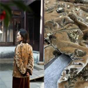Silk and velvet heavy-duty embroidered fabric for new Chinese-style top outerwear