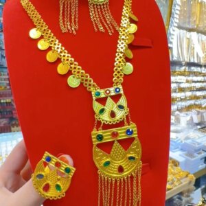 Dubai European New 24K Gold Plated Necklace, Earrings, Rings, Romantic Wedding Party Gift Jewelry Set for Lovers YY10576