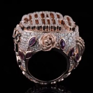 JEWE Custom Diamond Ring HipHop Jewelry Moissanite Diamond Iced Out 925 Sterling Silver with Gold Plating Men’s Ring