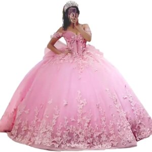 3D Butterfly Quinceanera Dresses Ball Gown Off Shoulder Sweet 15 16 Dresses Sparkly Tulle Beaded Party Gown party dress