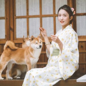 High Quality |Japanese Style Yukata Home Kimono Photography Trip Shoot Little Yellow Flower