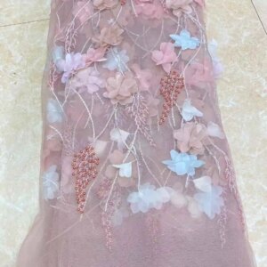Latest French 3D applique Flower Lace Fabric 2025 High Quality Nigerian Beads Lace Fabric with Wedding Sew JH