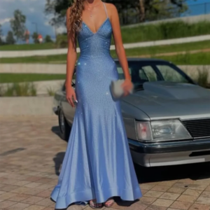 Ccstomized Mermaid Prom Dresses Floor-Length Paghetti Strap V-Neck Sleeveless Evening Dresses Fashion Sequined Backless Lace Up