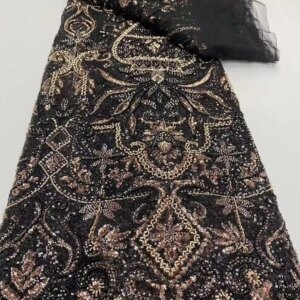 African Lace Fabric 2025 High Quality Nigerian Lace Beaded Sequins French Net Fabric 5 Yards For Sewing Party Wedding Dresses