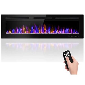 60″ Wall Mounted Electric Fireplace with Remote Control & Timer Ultra-Thin Heater Color Options Crystal & Log Rocks Warm & Cozy