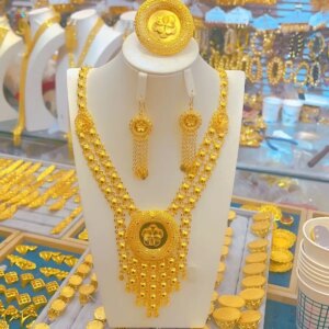 Dubai New 24K Gold Plated Necklace, Earrings, Rings, Wedding Party Gifts, Jewelry Set for Women YY10509