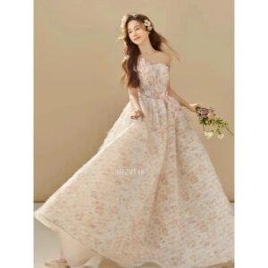 Light Luxury Off The Shoulder Wedding Dresses Women Elegant Pink Party Evening Dresses Appliques Sleeveless Banquet Prom Gown