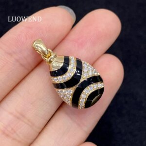LUOWEND 100% 18K Yellow Gold Pendant Luxury Design 0.47carat Real Natural Diamond Necklace Pendant for Women High Party Jewelry