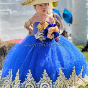 Dreamy Deep Blue O Neck Flower Girl Dresses Delicate Mesh Applique Fluffy Ruffle Bow Mini Quinceanera Dresses Baby Girl Dresses