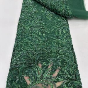 Green African Sequin Tulle Lace Fabric 2025 High Quality French Luxury Beaded Lace Fabric For Nigerian Bridal Party Dress W549-1