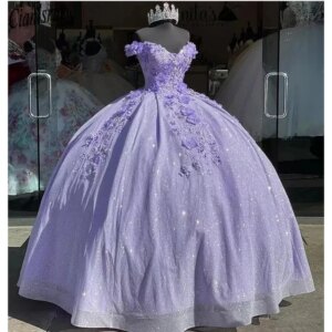 Lavender Quinceanera Dresses Ball Gown 3D Flowers Formal Prom Birthday  Princess Sweet  Lively Generous Dress Customized