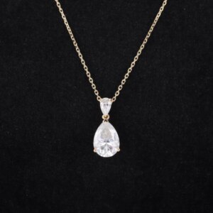 9k White Gold Necklace With 7×10mm Pear Shape DEF Color Moissanite Diamond Pendant Necklace Gift