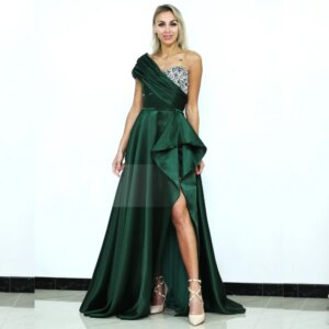 Customized Satin Sequined Flower Ruched Quinceanera A-line One-shoulder Bespoke Occasion Gown Long Dresses