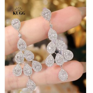 KUGG 100% 18K White Gold Earrings Luxury Shiny Design 1.8carat Real Natural Diamond Drop Earrings for Women Senior Banquet