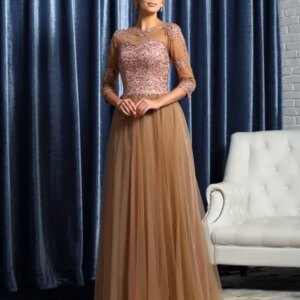 Plus Size Mother Of The Bride Dresses A-line 3/4 Sleeves Tulle Appliques Beaded Long Groom Mother Dresses For Wedding Customized