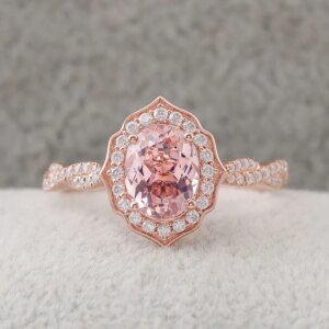 Provence Luxury wedding Ring 14K18KGold pink Oval cut Lab Gemstone DEF/VS Lab Diamonds half band Halo Ring Custom
