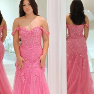 Aileen Pink Mesh Embroidery Applique Lace Mermaid Chic and Elegant Evening Dress Female Suitable Dresses on Request Graduation