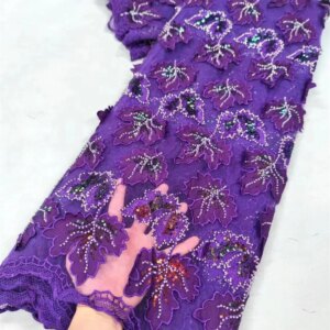 African Tulle Chiffon Lace Fabrics 2024 High Quality Nigerian French Mesh Lace With Beads For Elegant Woman Party Dress 5 A161-3