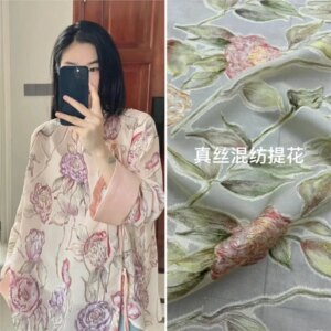 Silk blended jacquard fabric spring and summer fashion women’s top dress Korean clothing