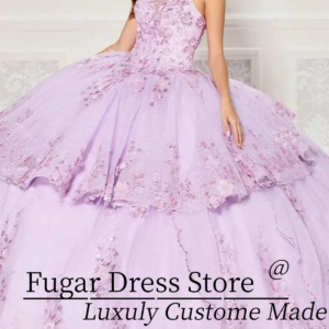 Customized lilac Quinceanera Dresse 3D floral decals Asymmetric layered skirt Transparent shoulder strap Gown Vestidos De Novias