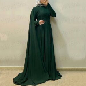 Customized A-Line Prom Dresses Floor-Length High-Neck Full Sleeve Evening Gown Simple Fashion Draped Sequined Party Gown