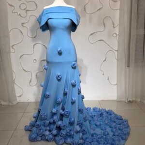 Customized Intricate Jersey Handmade Flower Trumpet Off-the-shoulder Long Dresses Bespoke Occasion Sizes Available
