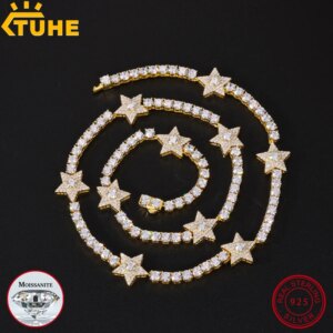 Full Iced Out Moissanite Start Tennis Necklace for Men Women 925 Sterling Silver Choker Chain Wedding Accessories Fine Jewelry