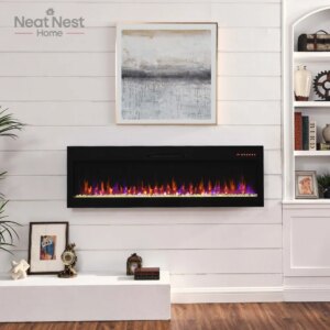 60” Electric Fireplace, Space Heater, Fireplace Insert/Wall Mounted with Remote, Timer, 16 Flame Colors, 3D Multi-Row Flame