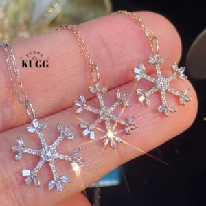 KUGG 100% 18K White/Yellow/Rose Gold Necklace Elegant Style Real Natural Diamond Pendant Necklace for Women Anniversary Gift