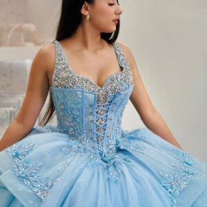 Customized Shiny sky blue Off Shoulder Quinceanera Dress Tull sequin applique crystal 3D flower vestidos de 15 Quinceanera